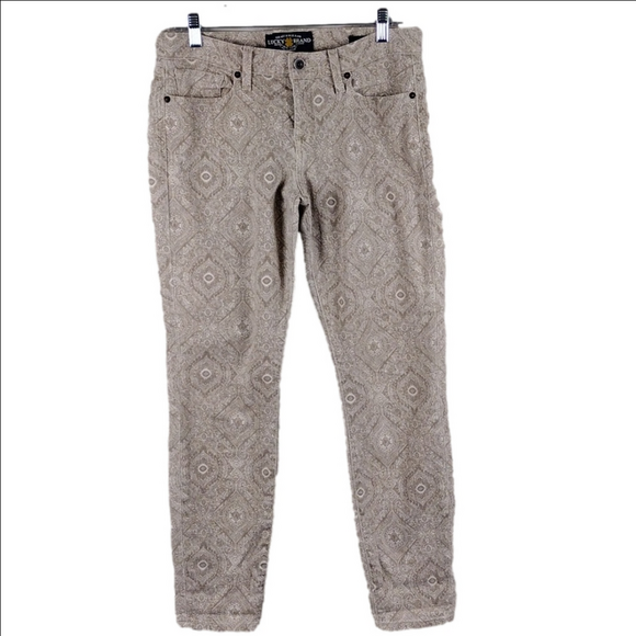 Lucky Brand Denim - Lucky Brand Sofia Skinny Gold Tan Paisley Print Mid Rise Color Denim Ankle Jean